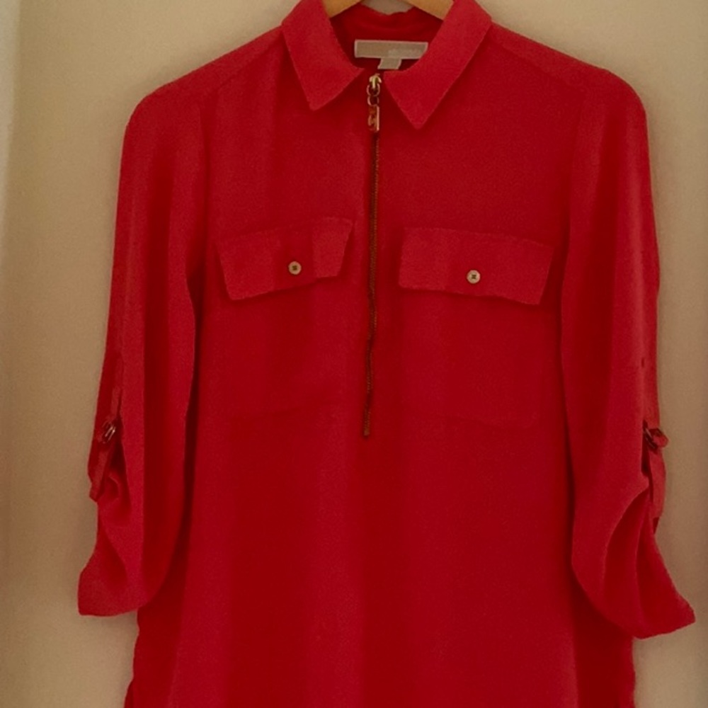 MK Orange Zipper Front Blouse Small S